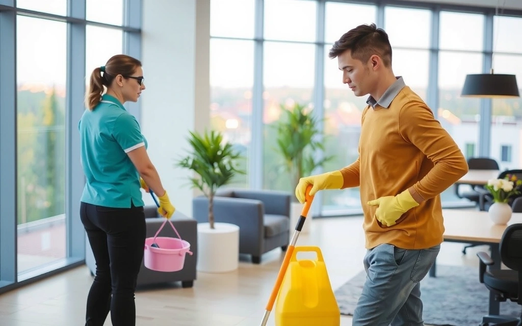 Cleaning team working in a modern office