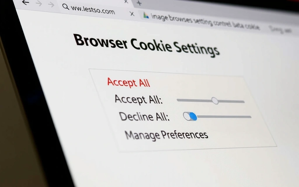 A close-up of a computer screen showing browser cookie settings with options to accept or decline, symbolizing user control over data privacy.