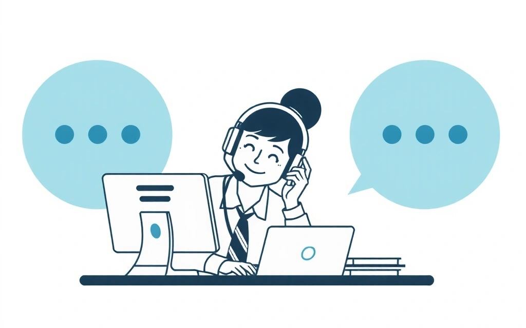 Illustration of a customer service representative speaking on the phone with a speech bubble, symbolizing effective communication and support.