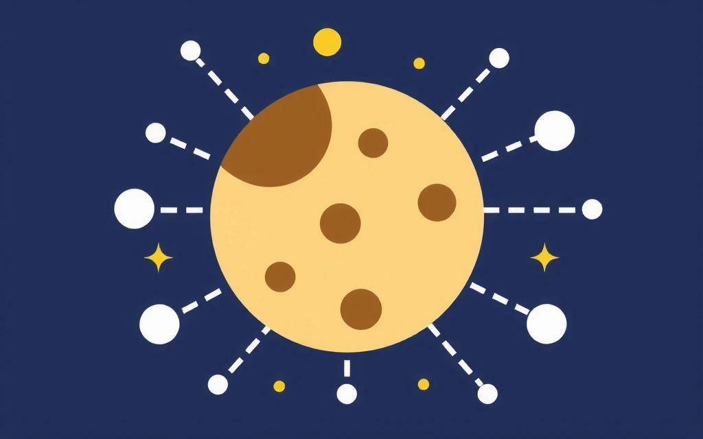 Illustration of a cookie icon with digital data streams, symbolizing website cookies and tracking technologies.