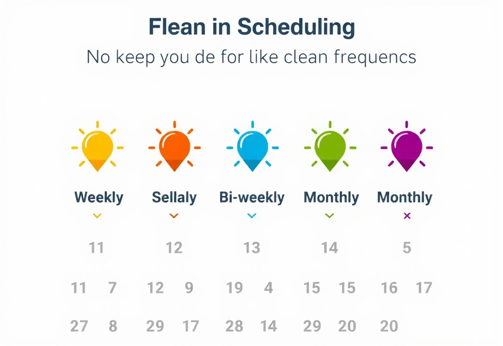Calendar with different colored markers indicating various cleaning frequencies like weekly, bi-weekly, and monthly, symbolizing flexible scheduling.