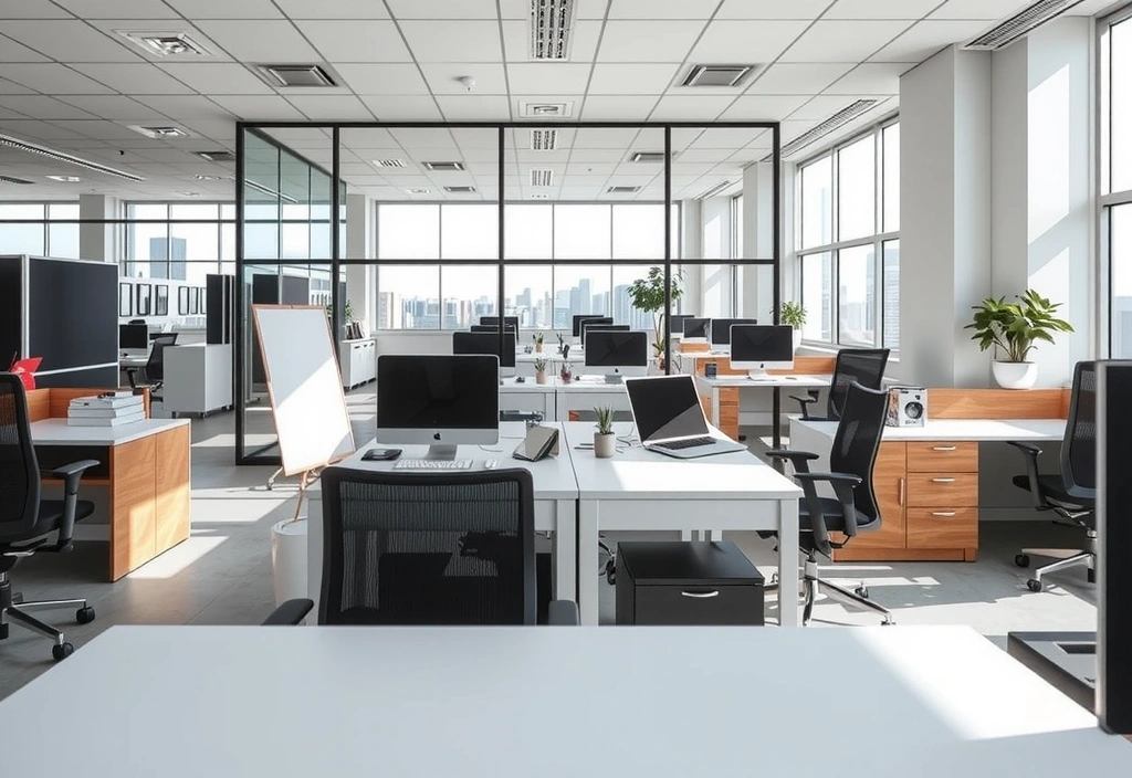 Clean and organized office space with modern furniture and a professional ambiance.